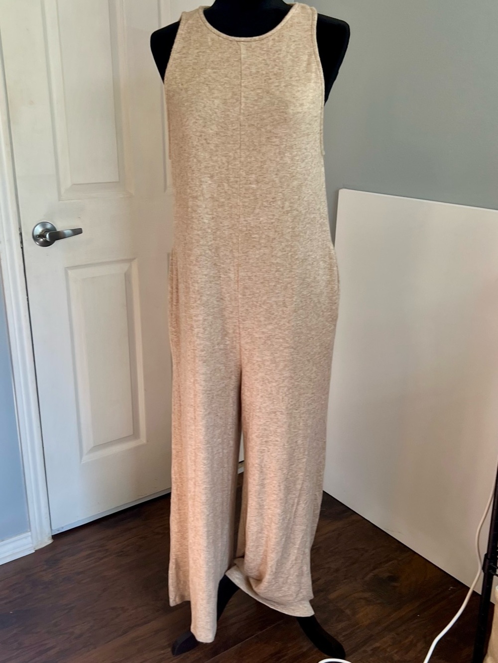 Sleeveless Relaxed Wide-Leg Jumpsuit in Oatmeal